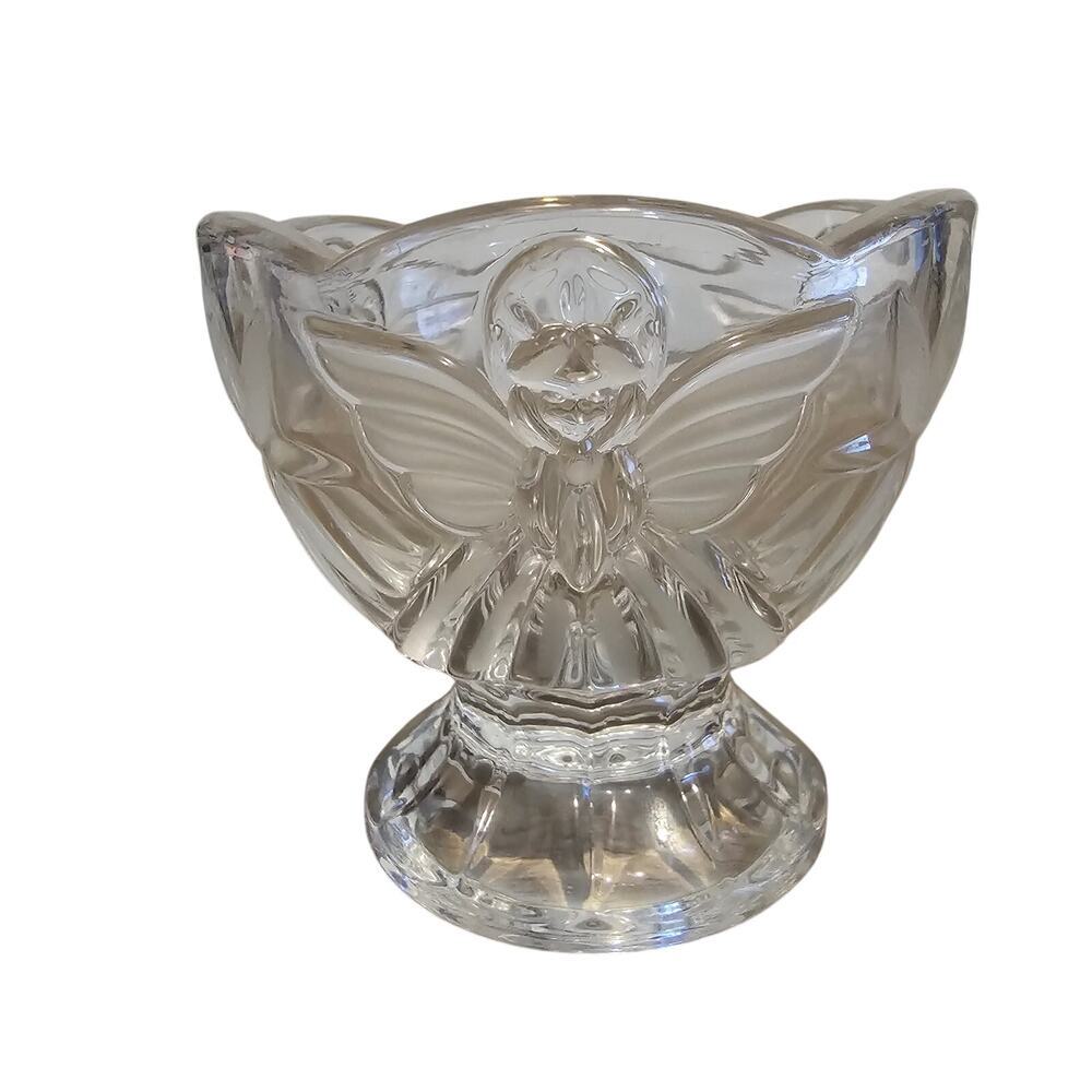 Vintage Crystal Angel of Peace Footed Bowl Christmas Star Candy Trinket Dish